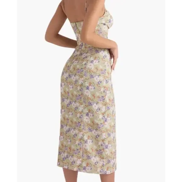 House of CB Charlotte green peony floral print midi dress Size Small - Picture 3 of 11